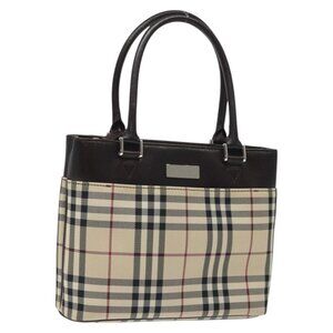 BURBERRY Nova Check Hand Bag Canvas Beige Silver Auth